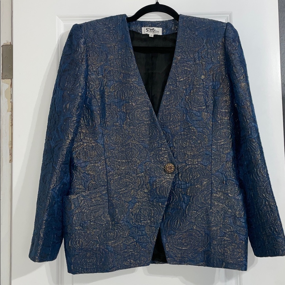 Eliglau Milano Made In Italy Floral Jacquard Blazer Size 46 US 10 Vintage